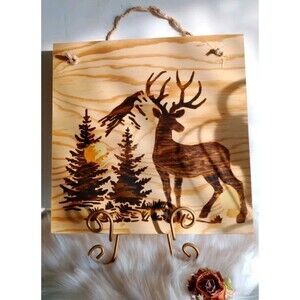 Handmade Deer Home Decor Wood Burnished 12 X 12" Plaque Wall Hanging New